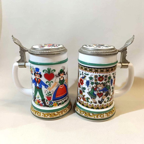 Original BMF Bierseidel two large beer mugs with opaline lid like new