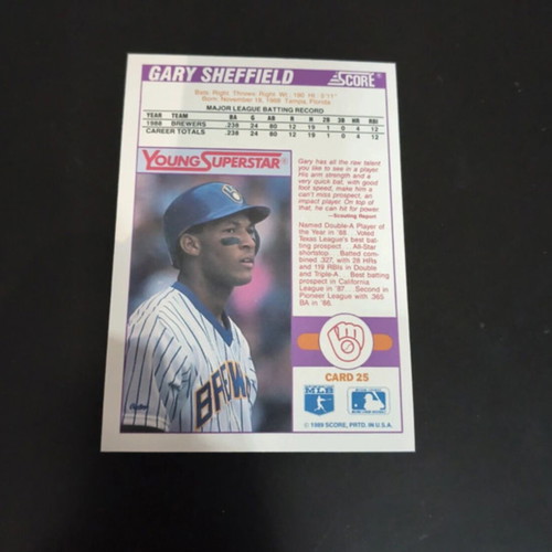 1989 Score Gary Sheffield Milwaukee Brewers Baseball Card mint condition