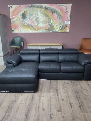 Μαύρος δερμάτινος γωνιακός καναπές Brady νέος, γνήσιο δέρμα