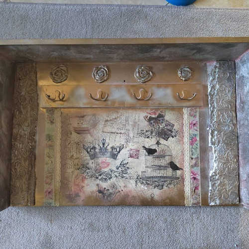 Vintage handmade wooden coat rack refurbished
