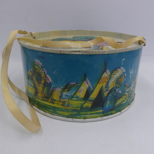 Vintage Greek 60s Litho Tin Toy Drum Squirrel used