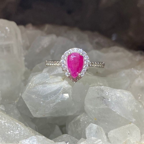 Silver ring with natural ruby and moissanite, new