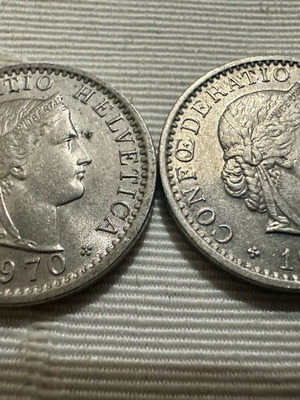 Set of 2 Swiss 20 Rappen coins like new (1970 & 1974)