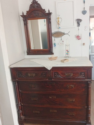 Antique buffet with mirror and marble top