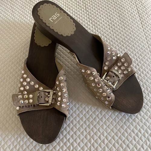 Ras suede beige mules with rhinestones, size 41, new