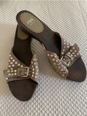 Ras suede beige mules with rhinestones, size 41, new