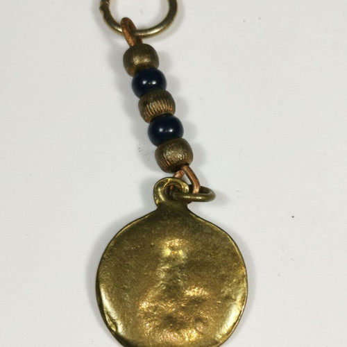 Christian bronze keychain used with Saint Nicholas image vintage