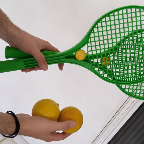 Plastic tennis rackets soft ball set of 2, like new, Italian origin