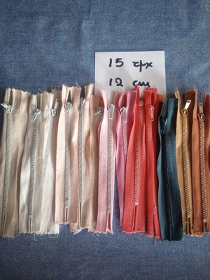 Set of 15 Metal Zippers, 12 cm, Various Colors, Vintage Stock