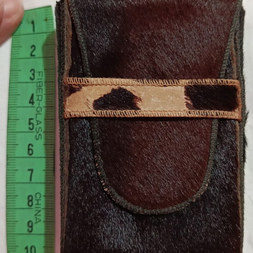 Vintage authentic leather cigarette case with fur, 1970s