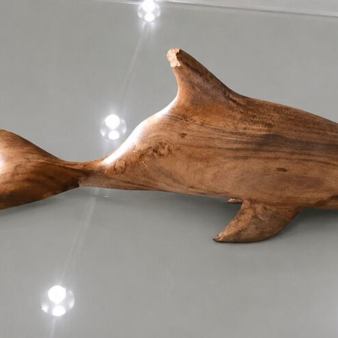 Wooden dolphin sculpture handmade, 23 cm, used
