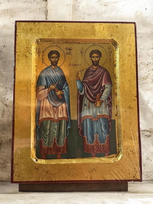 Orthodox Byzantine Icon of Saints Kosmas and Damian the Unmercenaries, like new