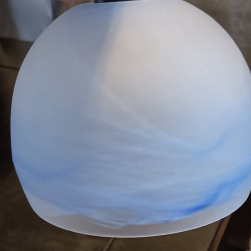 Glass ceiling light with 3 lamps like new, blue with water patterns