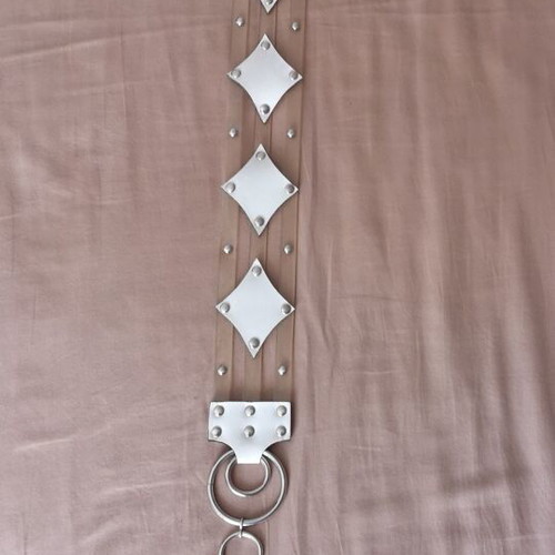 White belt with white rhombus on transparent base like new, 95 cm