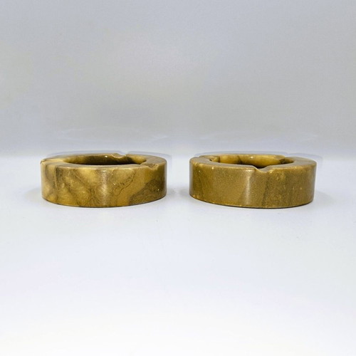Alabaster ashtrays used, set of 2, handmade Greek