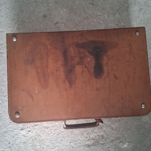 Leather suitcase 1930-40 used, brown, 50x33x14 cm