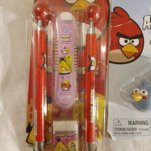 Angry Birds set with pen, pencil, mechanical eraser and ruler new