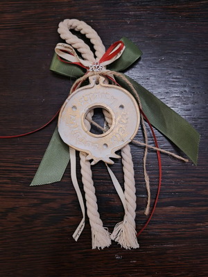 Ceramic pomegranate charm new with ribbons