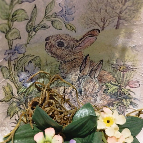 Easter porcelain decorative egg 20 cm with bunnies