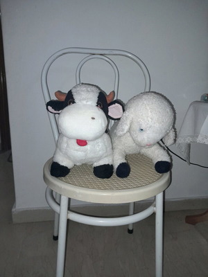 Cow and lamb stuffed toys used, sound feature