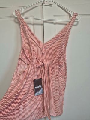 Paranoia striped blouse one size, coral-cream, new, cotton