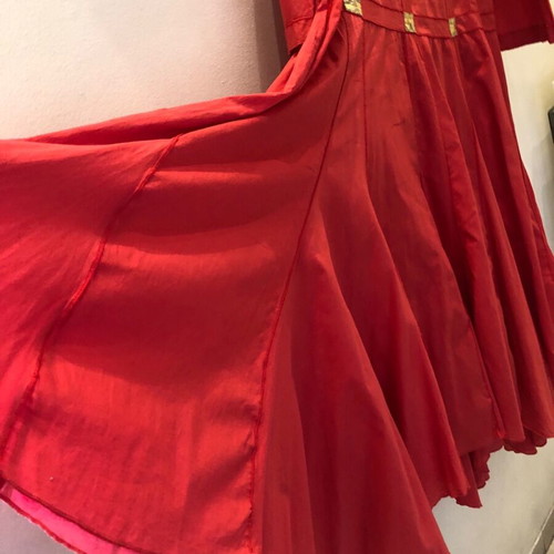 Italian red long summer dress like new with gold details