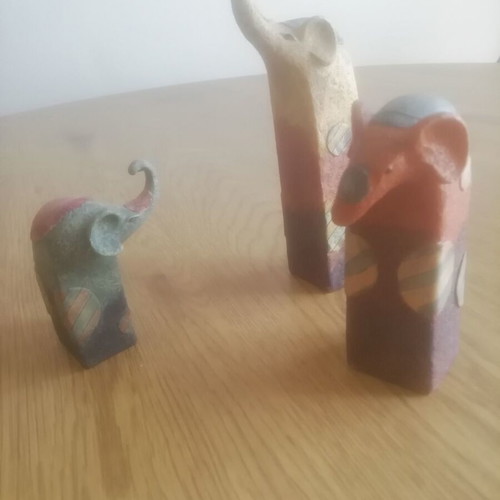 Ceramic elephant set of 3 handmade, Asian origin