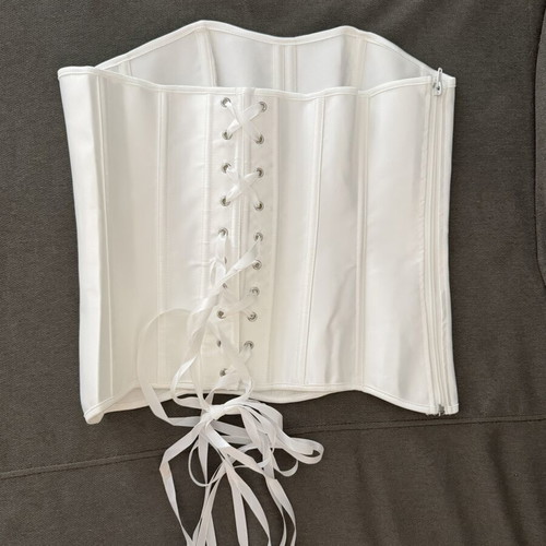 White satin corset with side zip, size M