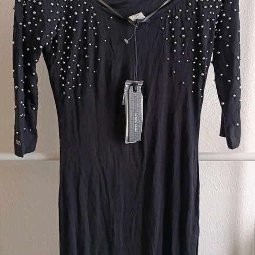 Miss Sixty Dress New Black With Silver Pearls, Size Small