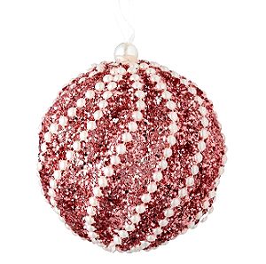 Σετ 6τμχ. Χριστουγεννιάτικο Στολίδι Δέντρου Μπάλα Αφρώδης Ροζ Glitter Λευκές Πέρλες