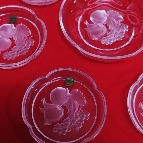 Hoya Pomona Japan Art lead crystal coaster set new, 7 pieces