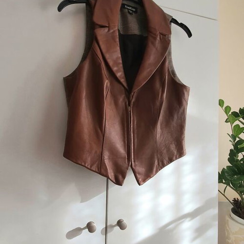 Bebe Vest New With Genuine Leather Brown S-M