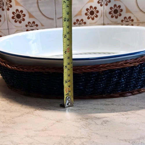 Oval Serving Platter Heat-Resistant Vintage with Wicker Base New
