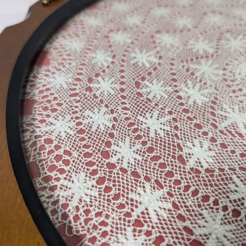 Traditional wooden trays with embroidery and glass used, set of 2, 35cm