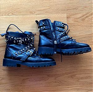 Zara biker boots/ μαύρα δερμάτινα μποτάκια με τρουκς