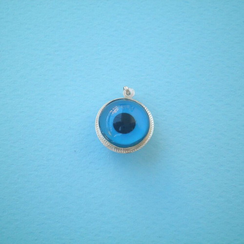 Silver Evil Eye 925 Pendant, large, blue