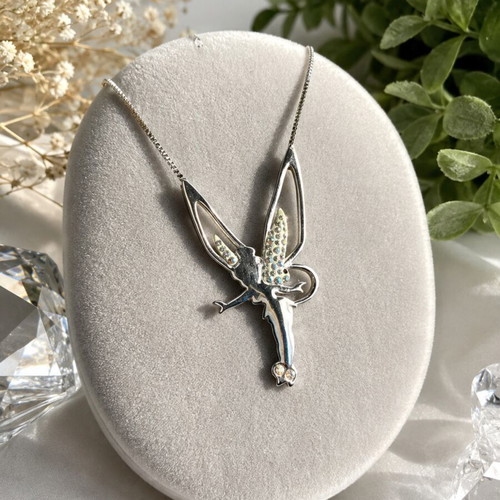 Swarovski Tinker Bell necklace with crystals, silver tone