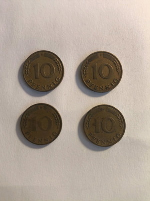 German coins used, set of four 10 pfennig