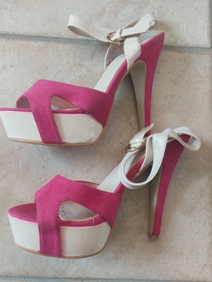 Vera Blum Stiletto Peep Toe Sandals used, fuchsia and cream, size 39