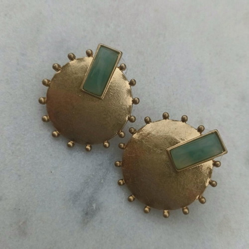 Metal earrings like new, green and gold
