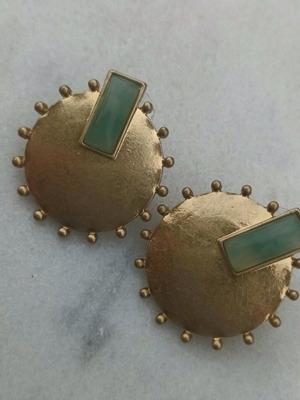 Metal earrings like new, green and gold
