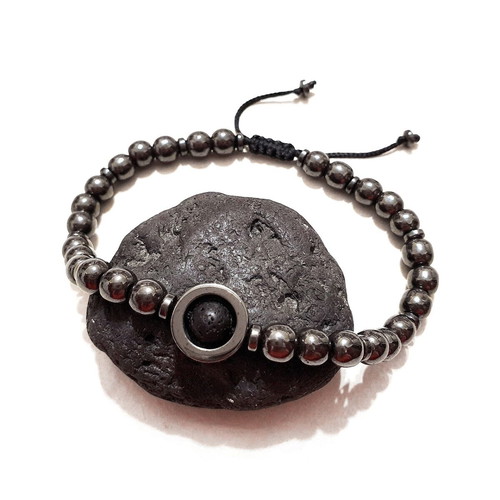 Men's bracelet new with hematite and lava stones black