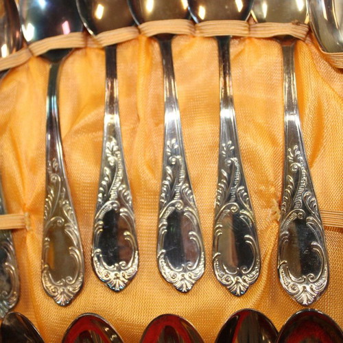 Placcato Argento table cutlery set for 12 people new, Baroque style