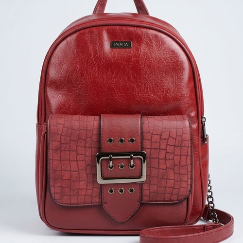 Doca leather backpack used, red with silver details