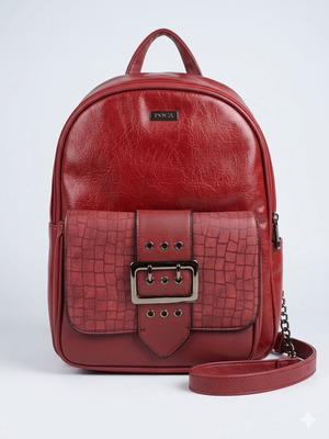 Doca кожена раница употребявана, червена със сребристи детайли