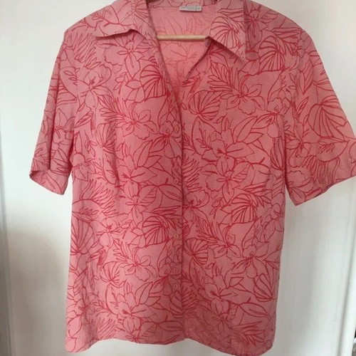 Erfo Pink Blouse with Rose Pattern in XL/XXL Like New