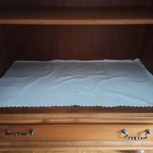 Knitted lace on fabric for buffet shelf like new