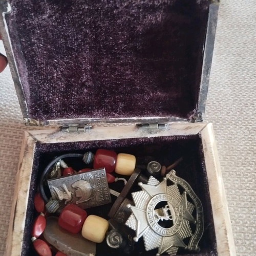 Box from Middle East or India used, iron and brass with bone