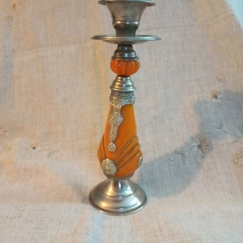 Bakelite and metal candlestick used, 34.5 cm