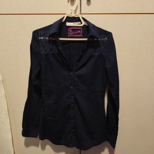 Cotton shirt with lace details dark blue like new, size S